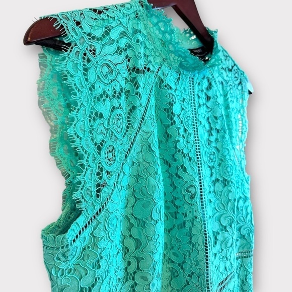New Bardot Lace Mock Neck Sheath Dress Mint Green, Large/10 - Picture 7 of 8
